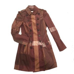 Burberry London Brown Metallic Check Trench Coat